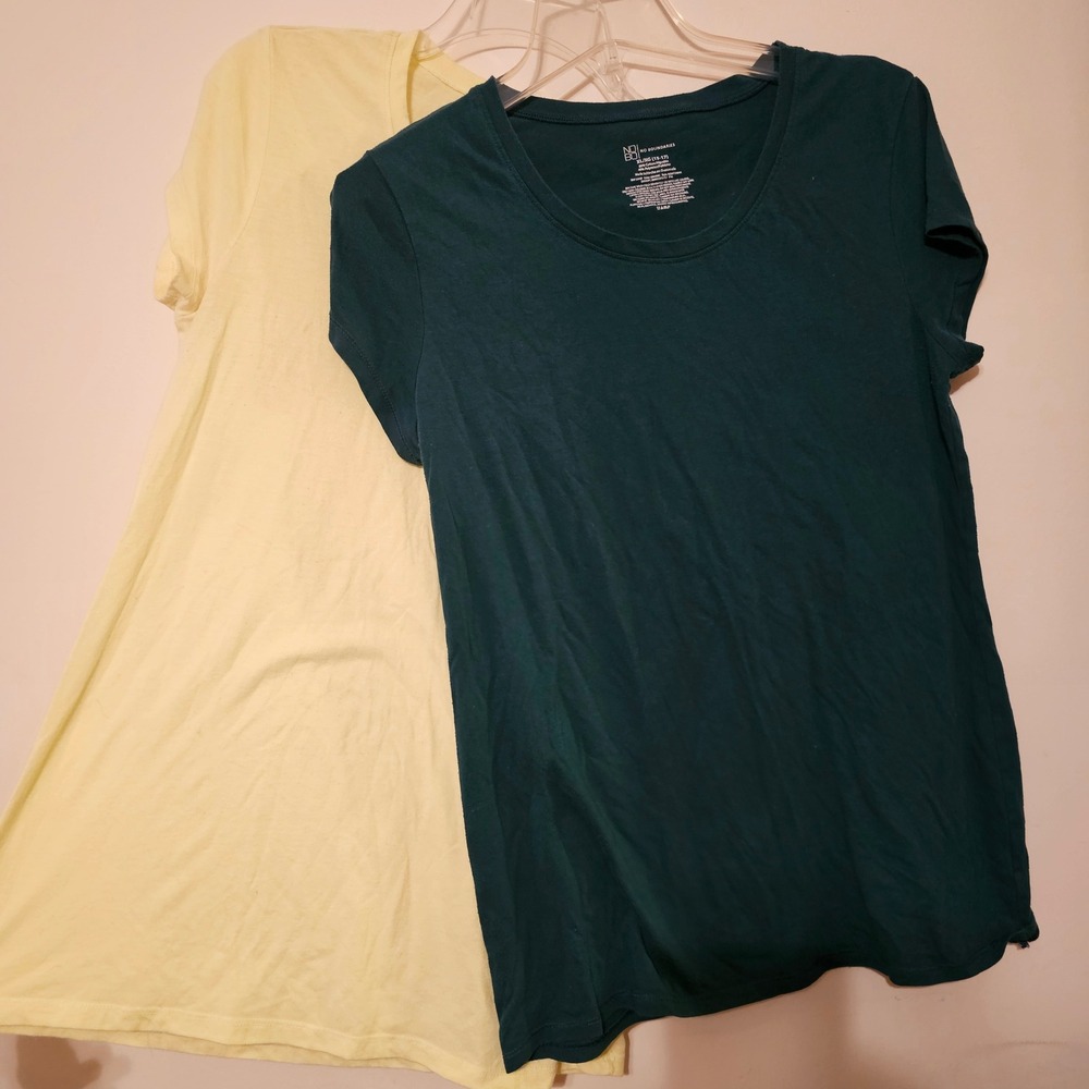 No Boundaries Womens XL Crew Neck T-Shirt Lot of 2 Teal Yellow NJ36T106HA